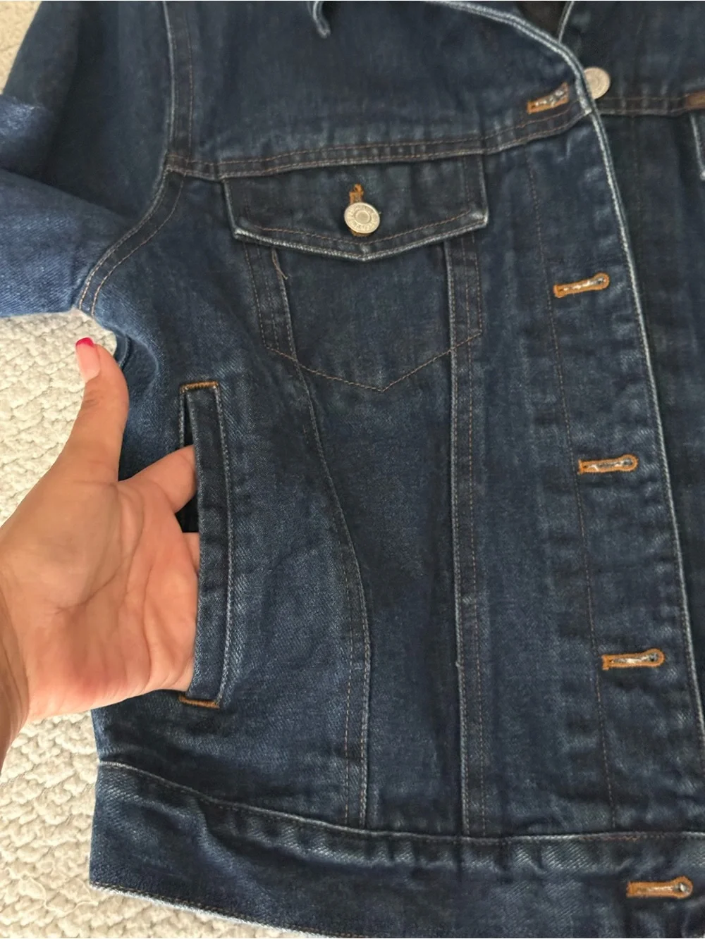 VTG Lauren Jeans Co Trucker Jacket Womens Petite M Blue Denim Quilted Lining 90s